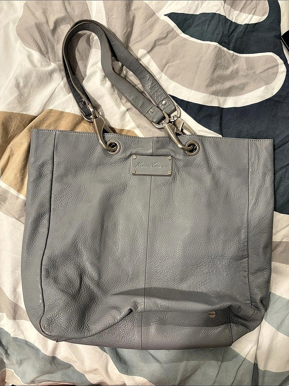 Kenneth Cole Gray Leather Tote Bag
